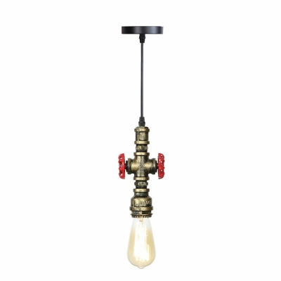1-Light Pendant Light Fixtures Antiqued Style Pipe Shape Metal Suspension Lamp