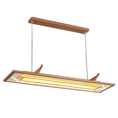 2-Light Island Ceiling Light Minimal Style Rectangle Shape Wood Hanging Light Fixtures
