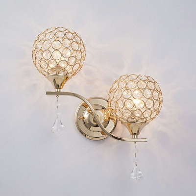 2 Lights LED Wall Sconce Nordic Style Crystal Globe Metal Wall Light for Bedside