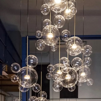 Contemporary Bubble Hanging Light Clear Glass Globe Pendant Light in Clear