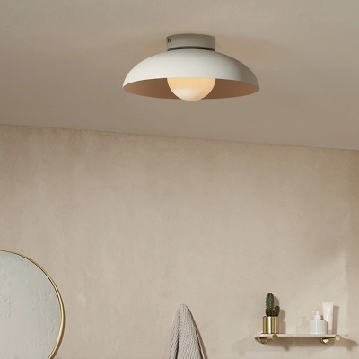 1-Light Flush Mount Ceiling Light Fixture Metal Semi Flush Pendant Light in White