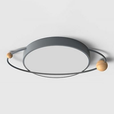 1-Light Flushmount Lights Modern Style Round Shape Metal And Wood Lighting Fixture