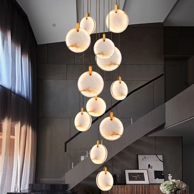 12-Light Cluster Pendant Modern Style Circular Shape Stone Hanging Lamp
