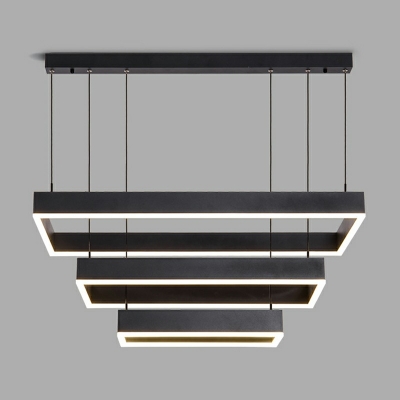 3-Light Pendant Lighting Fixtures Minimalist Style Square Shape Metal Chandelier Lighting