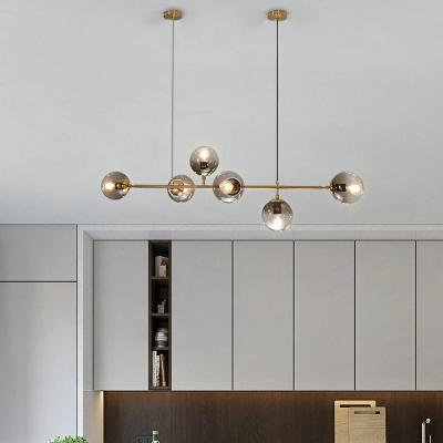 6-Light Over Island Lighting Modern Style Spherical Shape Amber Glass ​Multi Light Pendant