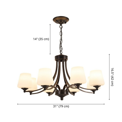 Chandelier Light Fixture 8 Lights Modern Metal and Glass Shade Hanging Lamp for Drawing Room