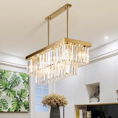 Contemporary Ring Ceiling Lamp Fixtures Beveled Crystal Prisms Island Pendant