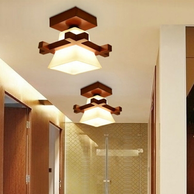 Japanese Style LED Flushmount Light Modern Style Wood Glass Celling Light for Aisle