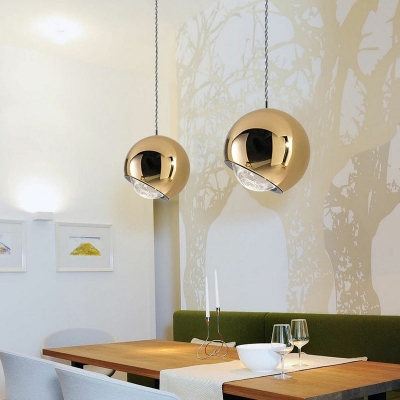 Modern Style LED Pendant Light Platting Metal Glass Globe Shaped Hanging Light for Bedside