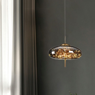 1-Light Hanging Lamp Modern Style Oval Shape Glass Ceiling Pendant Light