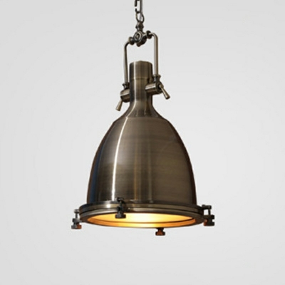 1-Light Hanging Light Fixture ​Antiqued Style Schoolhouse Shape Metal Pendant Light