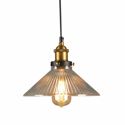 1-Light Industrial Ceiling Lights Cone Glass Pendant in Brown