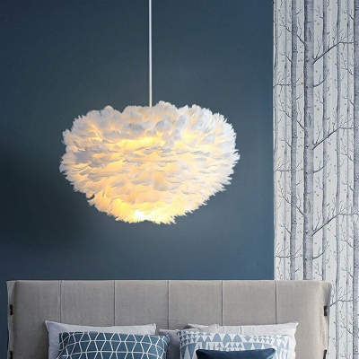5 Lights LED Chandelier Light Nordic Style Feather Pendant Light for Bedroom