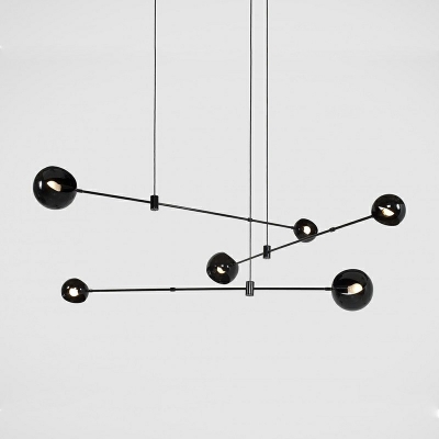 6 Lights Linear Shade Hanging Light Modern Style Metal Pendant Light for Dining Room