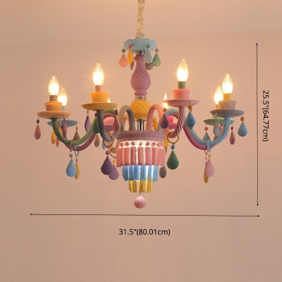 8 Lights Candle Shade Hanging Light Modern Style Metal Pendant Light for Living Room