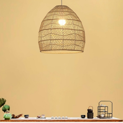 Birdcage Shaped LED Hanging Light Southeast Asia Style Rattan Pendant Light for Restraunt