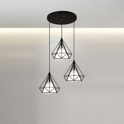 Contemporary Prism Cage Hanging Light Fixture Forged Iron Pendant Lamp