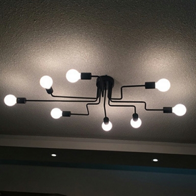 Industrial Style LED Flushmount Light 8 Lights Nordic Style Metal Black Celling Light for Bedroom