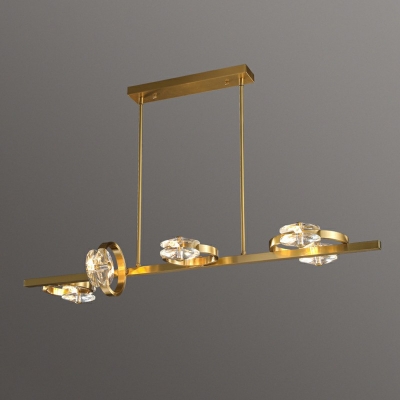 Island Light Fixture 10 Lights Modern Contracted Metal and Crystal Shade Hanging Ceiling Light for Kitchen