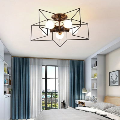 Metal 5 Lights Geometric Flush Mount Light Antique Semi Flush Mount Ceiling Fixture for Bedroom