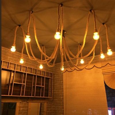 Natural Hemp Rope Vintage Pendant Lights for Kitchens Swag Pendant Lights