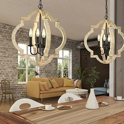 Nordic Style LED Chandelier Light 4 Lights Postmodern Style Wood Pendant Light for Bedroom