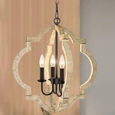 Nordic Style LED Chandelier Light 4 Lights Postmodern Style Wood Pendant Light for Bedroom