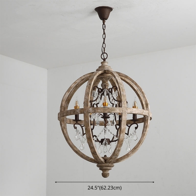 Nordic Style LED Pendant Light 5 Lights French Style Retro Wood Chandelier Light for Living Room