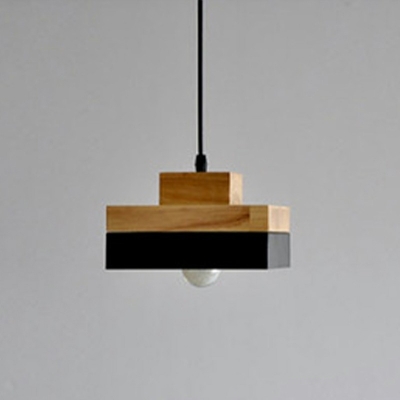 Square Pendants Light Wood Modern 1 Light Minimalism Ceiling Light Fixtures for Dinning Room 