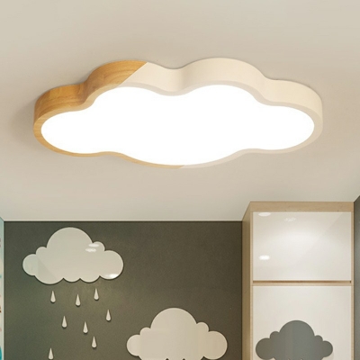 1-Light Flush Mount Ceiling Ligh Modern Style Cloud Shape Metal and Wood Lighting Fixture