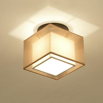 1-Light Flush Mount Traditional Style Square Shape Fabric Close To Ceiling Lighting Fixture