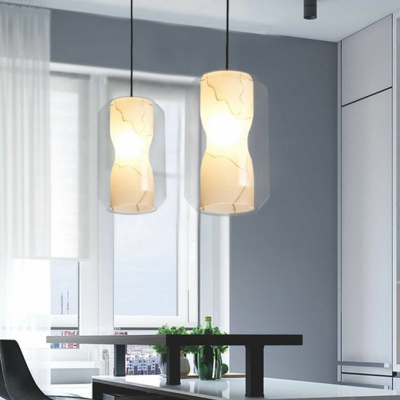 1 Light Lantern Shade Hanging Light Modern Style Glass Pendant Light for Living Room