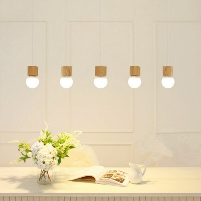 1 Light Square Wood Hanging Light Modern Nordic Style Ceiling Light Fixtures for Bedroom