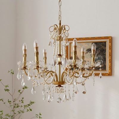 Antique Candle Chandelier Crystal and Metal 6 Lights Traditional Chandelier Pendant Light for Bedroom