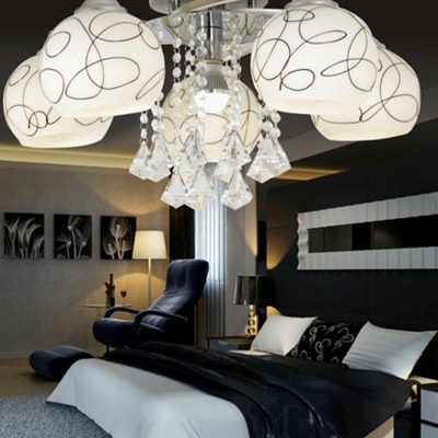 Creative Glass Crystal Warm Ceiling Light 6 Lights for Bedroom and Hallway