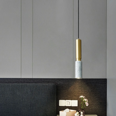 1-Light Hanging Light Modern Style Tube Shape Stone Pendant Light Fixture
