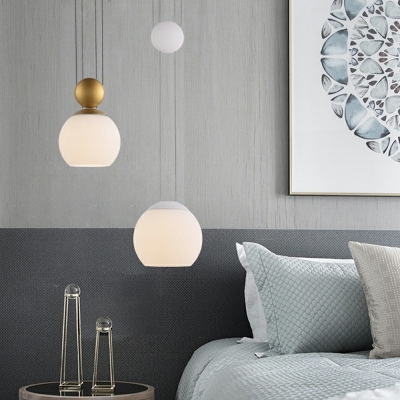 1 Light Round Shade Hanging Light Modern Style Glass Pendant Light for Living Room