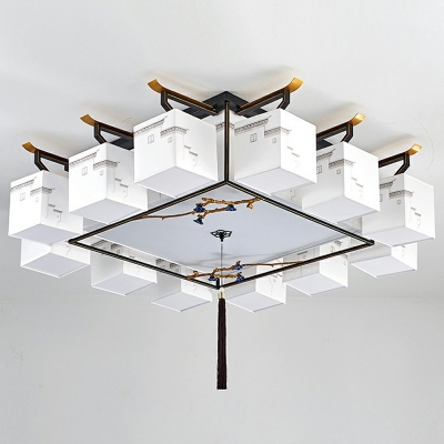 21-Light Flush Mount Lighting Traditional Style Square Shape Fabric Ceiling Mounted Light