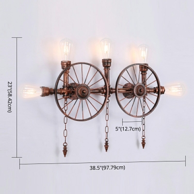 Creative Wrought Iron Decorative Wall Lamp Retro Wheel and Water Pipe Industrial Style