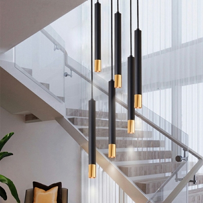 Cylindrical Pendants Light Industrial-Style Black Vintage 1 Light Ceiling Fixtures for Living Room