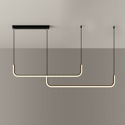 Linear Island Light Fixture 2 Lights Modern Contemporary Metal and Rubber Shade LED Light for Kitchen