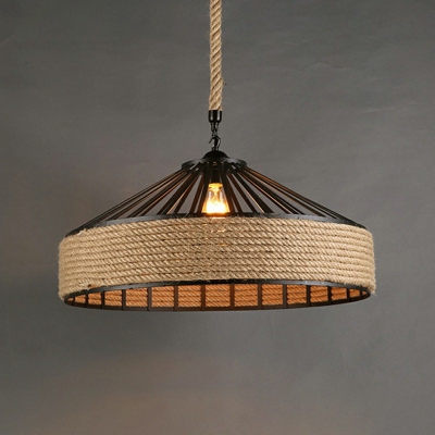 Rope Metal Pendants Light Vintage Black 1 Light Industrial Dinning Room Hanging Ceiling Lights