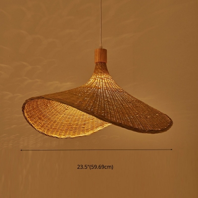 Straw Hat Shaped Hanging Light Southeast Asia Style Bamboo Pendant Light for Restraunt