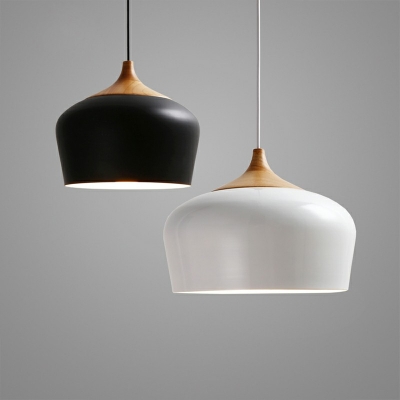 Wood Modern Pendants Lights Fixtures Minimalism Drum 1 Light Living Room Ceiling Lighting