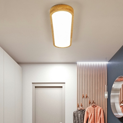 1-Light Flush Mount Light Modern Style Oval Shape Wood Ceiling Mounted Light