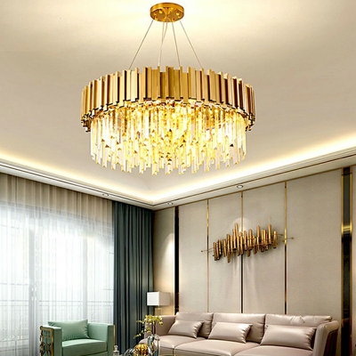 10 Lights Round Shade Hanging Light Modern Style Metal Pendant Light for Dining Room