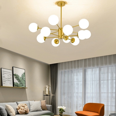 12 Lights Globe Shade Hanging Light Modern Style Glass Pendant Light for Living Room