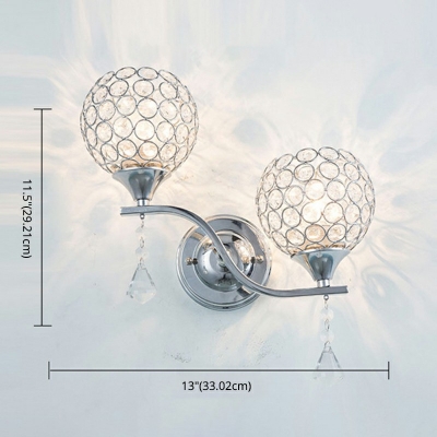 2 Lights LED Wall Sconce Nordic Style Crystal Globe Metal Wall Light for Bedside