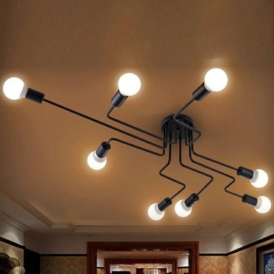 8 Lights Black Metal Flush Mount Ceiling Light Fixtures Industrial Living Room Retro Flushmount Lighting