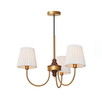 Conical American Chandelier Lighting Fixtures 3 Lights Transitional Fabric and Metal Bedroom Ceiling Light
